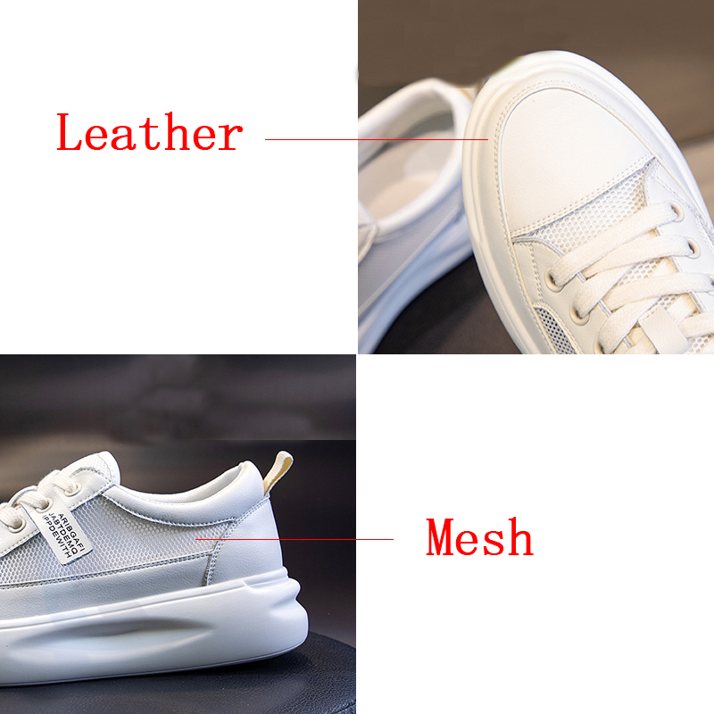 Genuine Leather Casual Shoes Women Sneakers Summer White Sneaker Platform Mesh Breathable Sneakers Comfortable Vulcanized Shoe 9