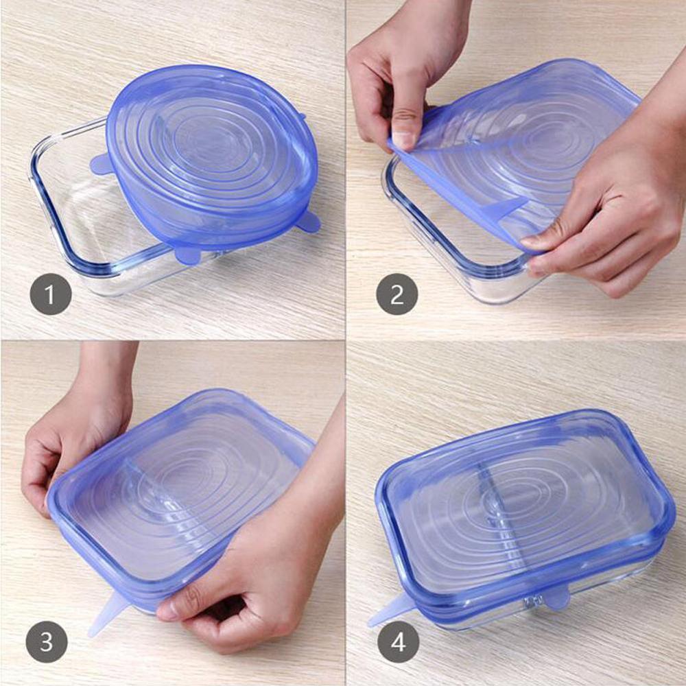 6 pcs Universal Silicone Food Lids Silicone Stretch Caps Keeping Food Fresh Pot Dish Kitchen Accessories