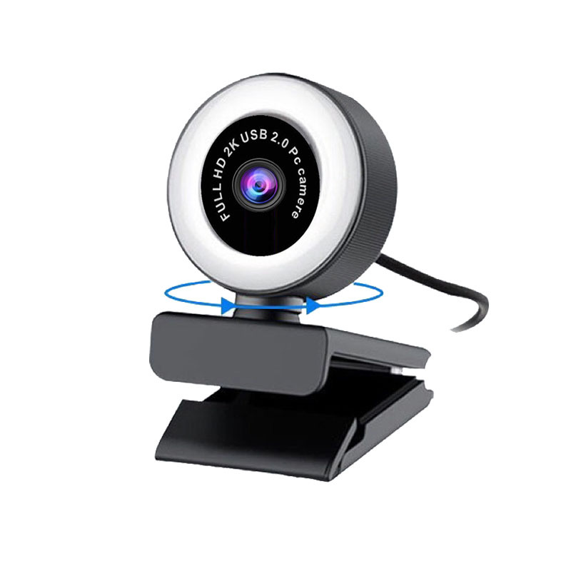 2K HD Webcam Auto Focus USB Web Camera Rotatable Web Cam With Dual Microphones & Ring Fill Light For PC Laptop Computer