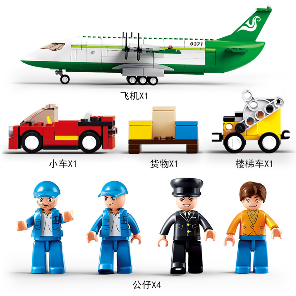 Sluban City Series Aviation Airport Modern Plane Bus Aircraft Airplane Technic Model DIY Building Blocks Toys For Children Kids