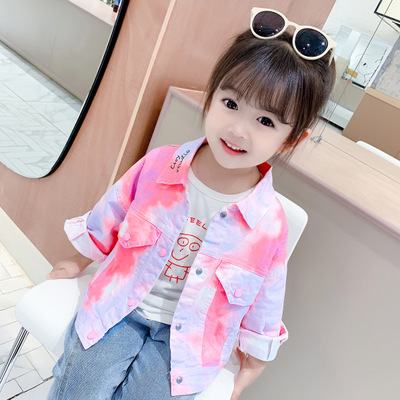 Baby Girl Jackets 2020 Autumn Korean Style Kids Girls Tie Dye Print Pink Jacket Children's Clothing Toddler Girl Coats Outwear