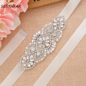 Crystal Wedding Dress Belt Rhinestone Bridal Belt Handmade Pearl Bridesmaid Sash For Bridal Accessories J107S