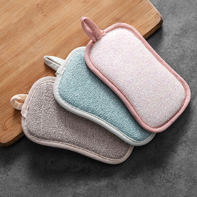 4 Pcs Double Sided Scouring Pad Reusable Microfiber Dish Cleaning Cloths Scrubbing Sponges Dishcloth