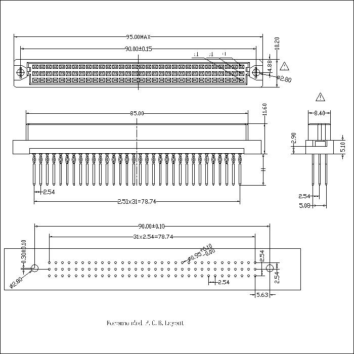 DFS-XX-XXX-303   DIN 41612 Vertical Female Type C Compliant press-Fit Connectors 96 Positions