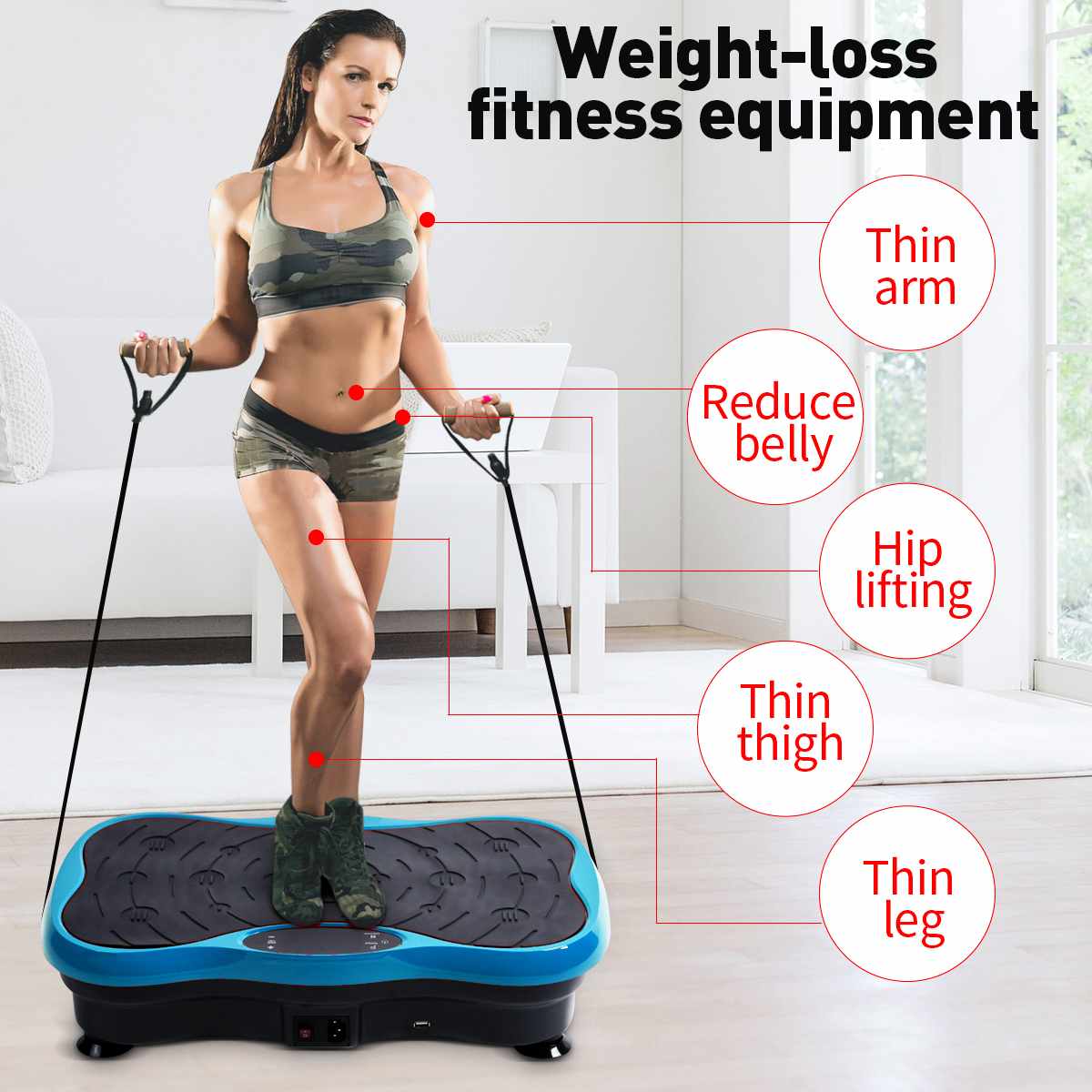200KG/441LBS Exercise Fitness Slim Vibration Machine Trainer Plate Platform Body Shaper 99 Speed Levels with Resistance Bands