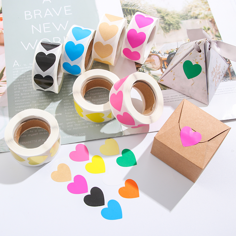 500 PCs/Roll Love Heart Round Shaped Sticker Scrapbooking Package Gift Packaging Seal Labels Birthday Party Supply Stationery