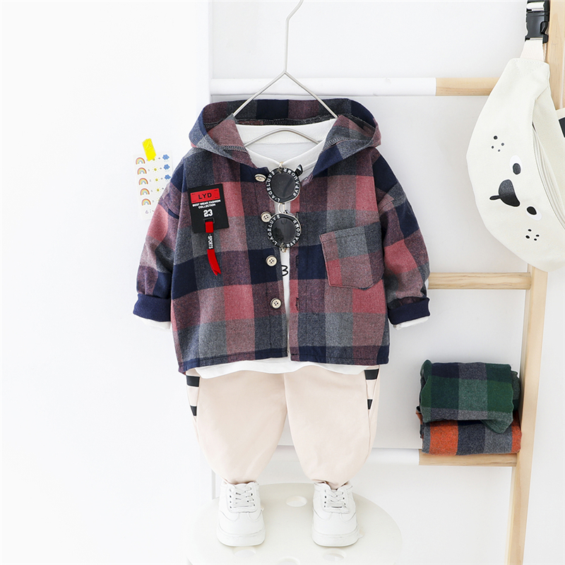 HYLKIDHUOSE 2020 Spring Boys Clothing Sets Baby Cartoon Plaid Shirt Casual Pants Toddler Infant Clothes Children Kids Clothing