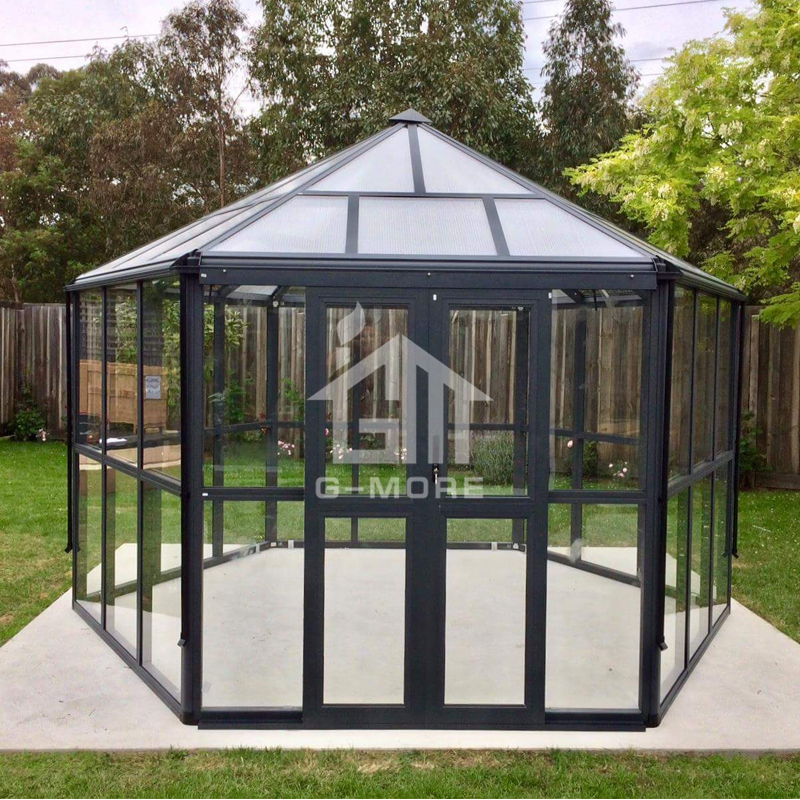 luxury prefab hexagon greenhouse aluminum pavilion/gazebo green house