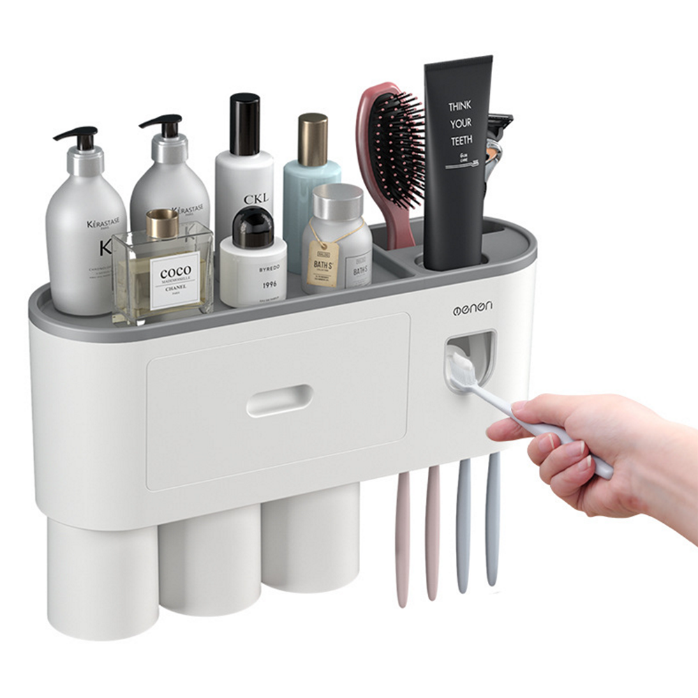 New magnetic toothbrush holder, cup holder, automatic toothpaste squeezer holder, wall-mounted bathroom accessory kit
