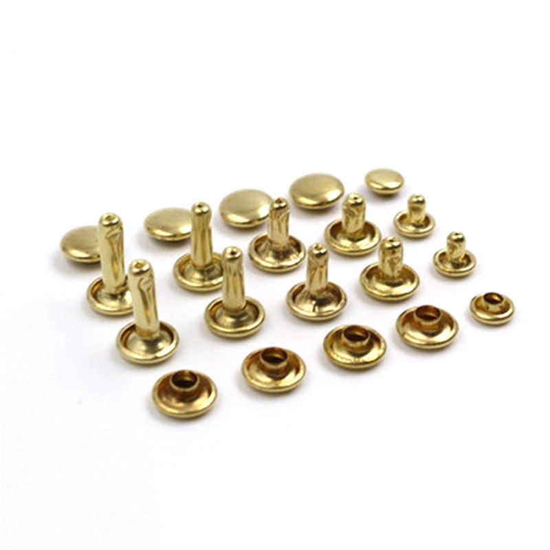 100pcs Brass Round Double Cap Rivets Stud Rivet Collision Nail Leather Craft Bag Belt Clothing Garment Shoe Decor Fastener