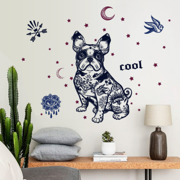 Cartoon Animal French Bulldog Wall Stickers PVC Star Moon Bird Dog Decor Bedroom Living Room Door Decoration Waterproof Decals