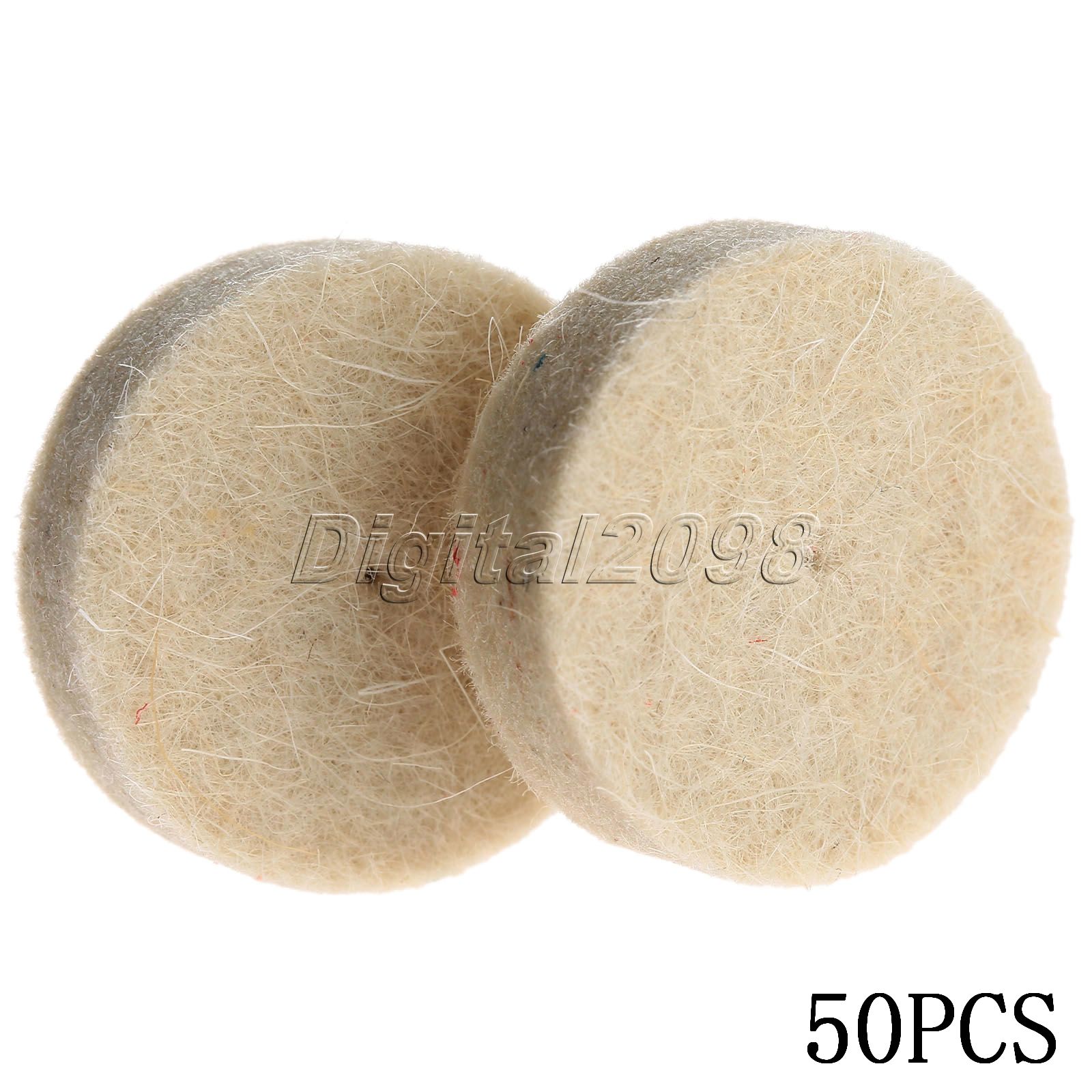 Yetaha 50pcs 25mm Felt Wool Polishing Wheel Buffing Round Wheel Grinding Pad W/2 Shanks For DREMEL Rotary Tools Electric Grinder