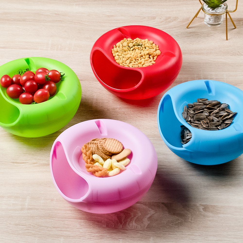 Creative Lazy Snack Round Plastic Bowl Modern Living Room Snack Storage Box Bowl Detachable Double Lazy Plates For Food
