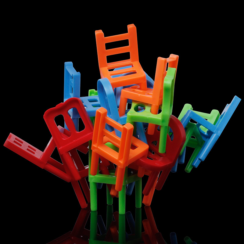 12pcs Mini Chair Balance Blocks Toy Plastic Assembly Blocks Stacking Chairs Kids Educational Family Game Balancing Training Toy