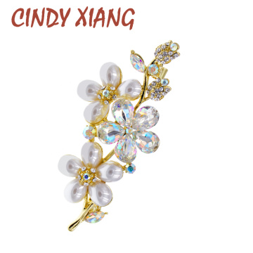CINDY XIANG High Quality Crystal Flower Brooches For Women Pearl Pin Brooch Wedding Fashion Jewelry Plum Accessories Gift