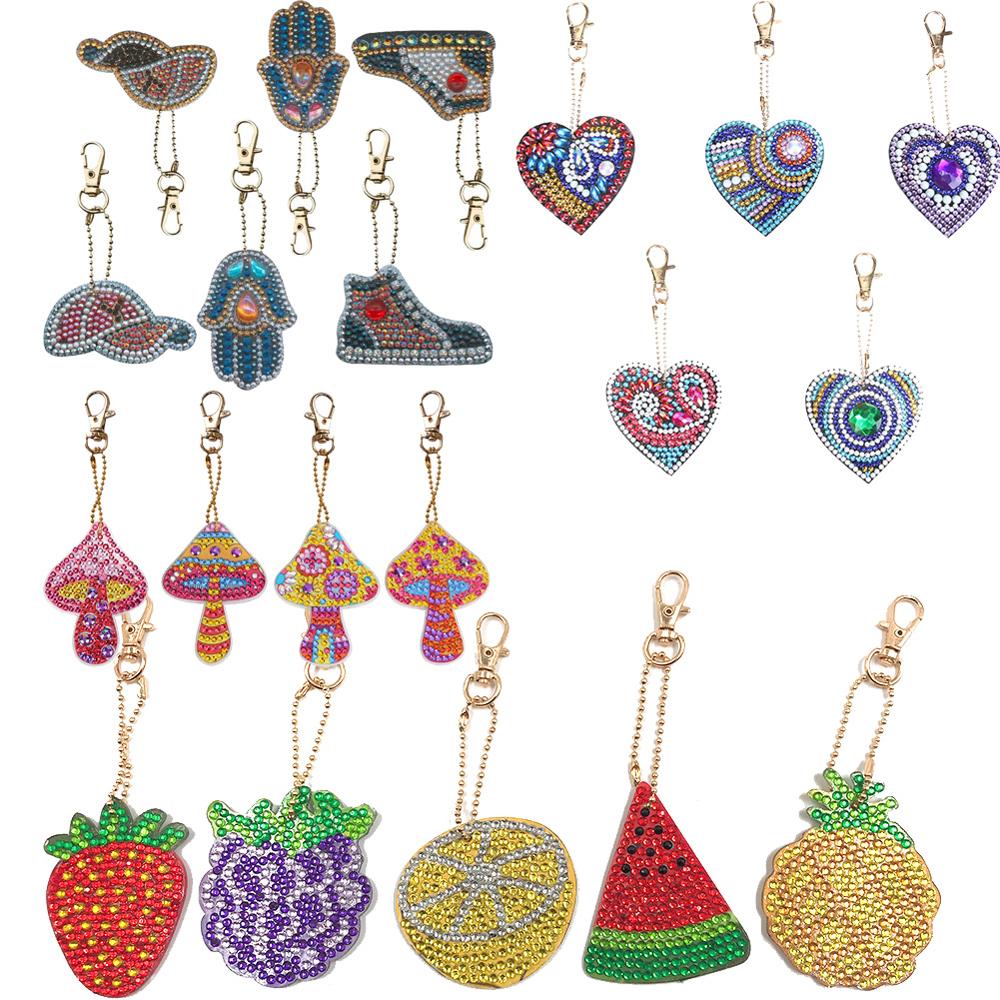 1-6 PCS/set Full Drill 5D DIY Hat Fish Keychain Key Ring Diamond Embroidery Painting Gift Cross Stitch Needlework Craft