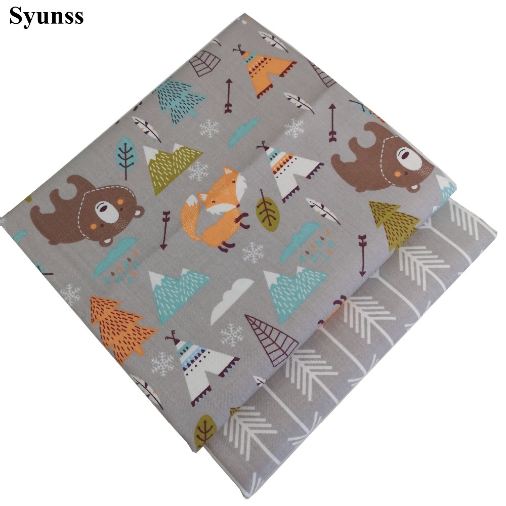 Syunss Gray Animal Arrow Print Twill Cotton Fabric DIY Tissue Patchwork Telas Sewing Baby Toy Bedding Quilting Tecido The Cloth