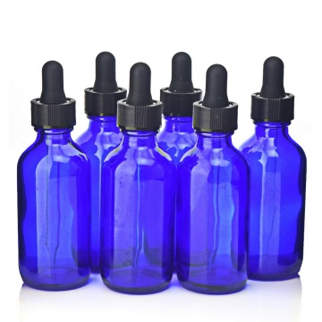 6pcs 60ml 2oz Empty Cobalt Blue Glass Liquid Reagent Pipette Bottle with Eye Dropper for Essential Oil Aromatherapy Lab Chemical