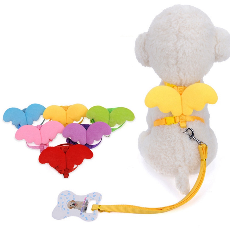 Angel Wings Dog Collars Harnesses Leash Decoration Pet Dog Adjustable Chest Harness with Leash Multi-color Options