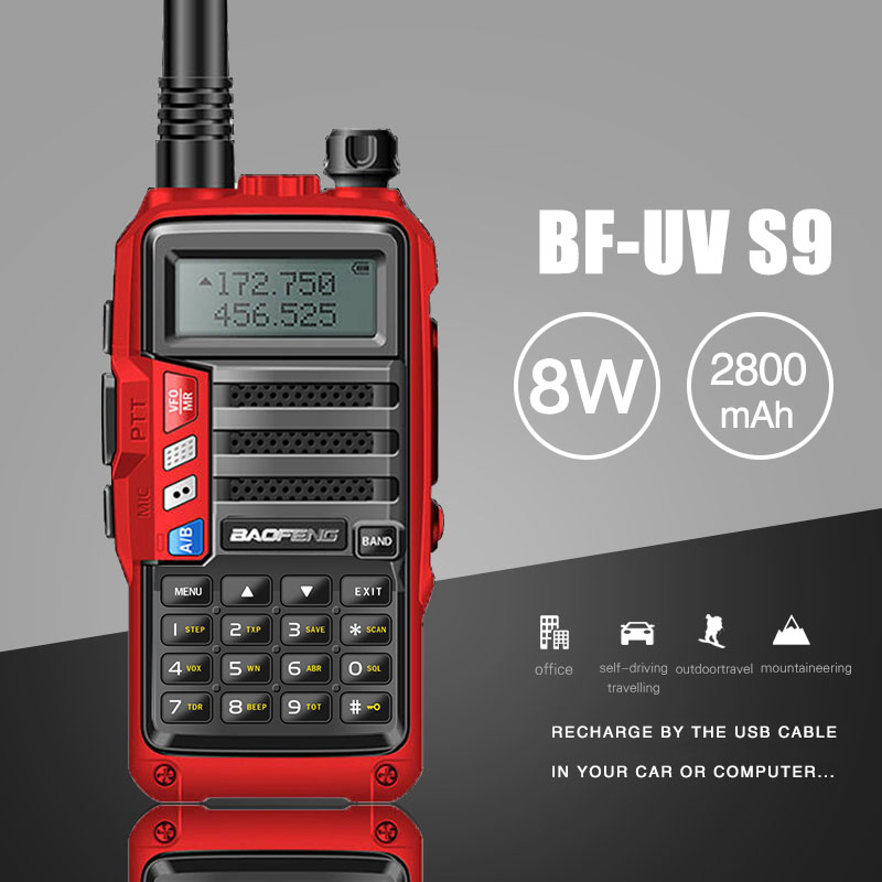 BAOFENG 2020 UV-S9 8W Powerful VHF/UHF136-174Mhz & 400-520Mhz Dual Band 10KM Range Thickenbattery Walkie Talkie CB Ham Radio