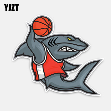 YJZT 15.6CM*14CM Interesting Shark Basketball Player Decor Car Sticker Decal PVC 5-0155