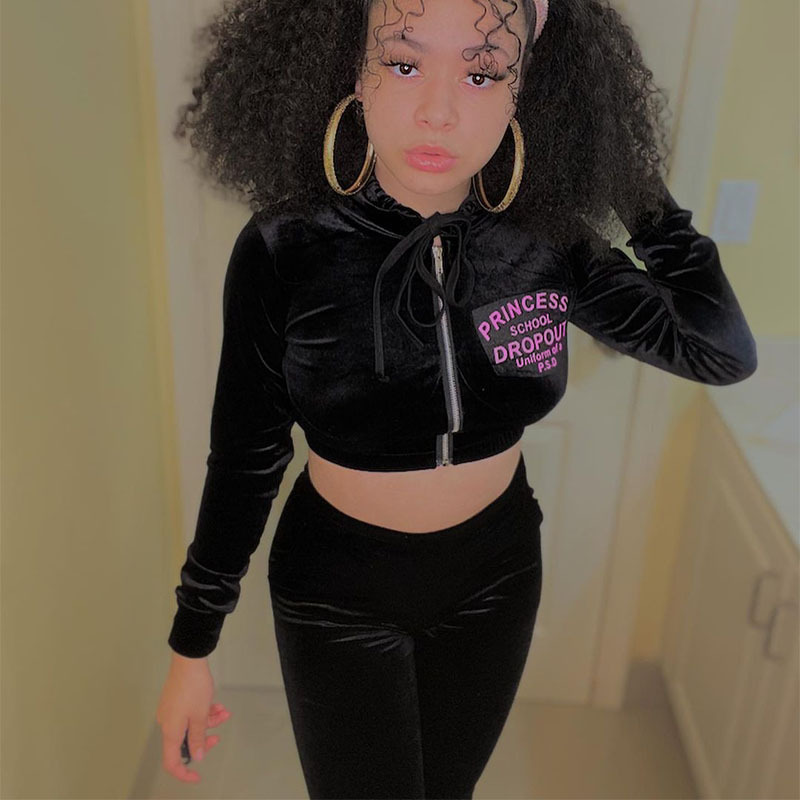 Zipped Velvet Track Suit For Ladies