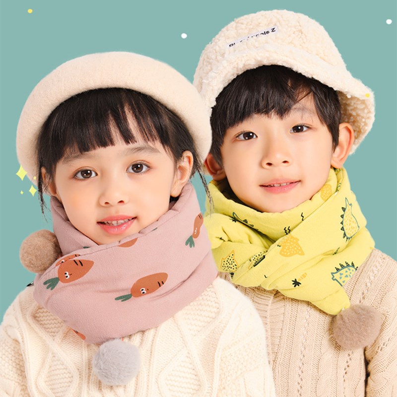 CARTELO new children's plush scarf for autumn and winter, windproof and warm bib collar, cartoon cute fur ball baby scarf