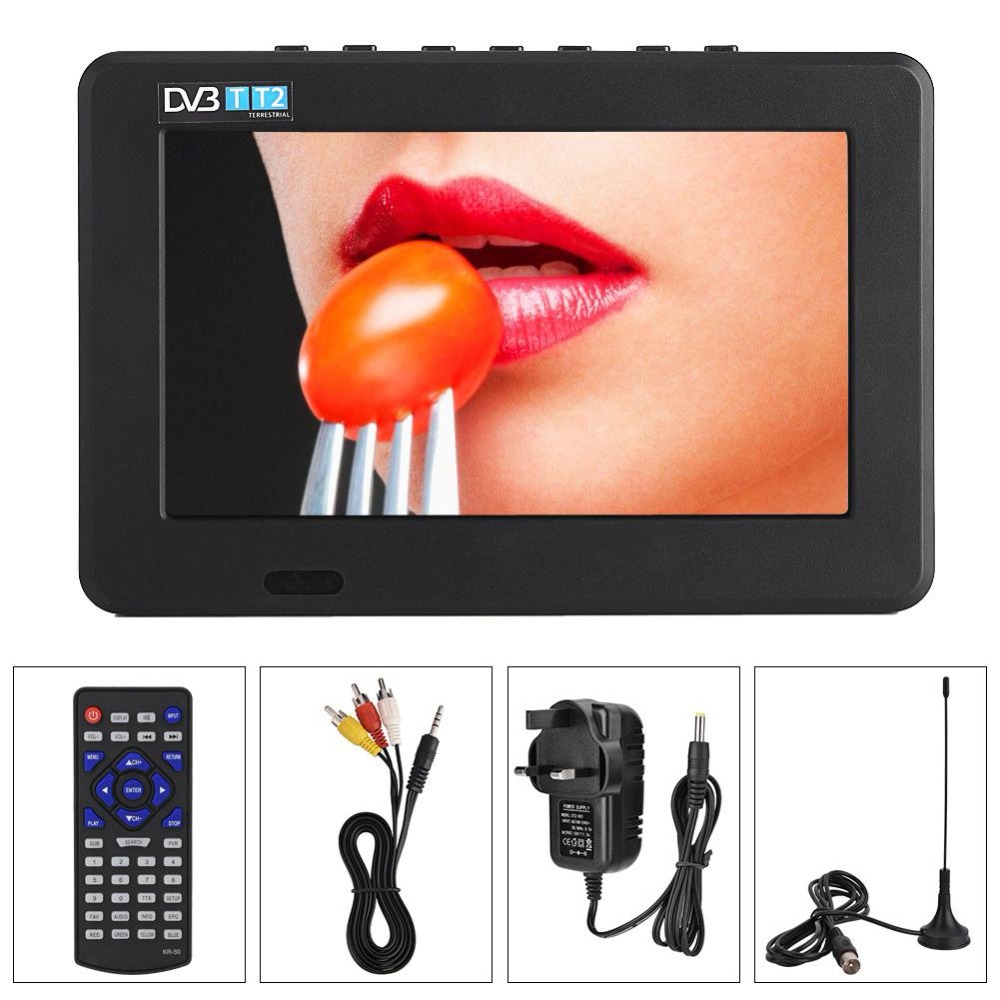 7 Inches DVB-T-T2 16:9 Portable TFT-LED HD Digital Analog Color TV Television Player for UK Plug with rechargeable battery