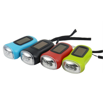 High Quality 3LED Hand Crank Dynamo+Solar Power Rechargeable for Carabiner Camping Flashlight