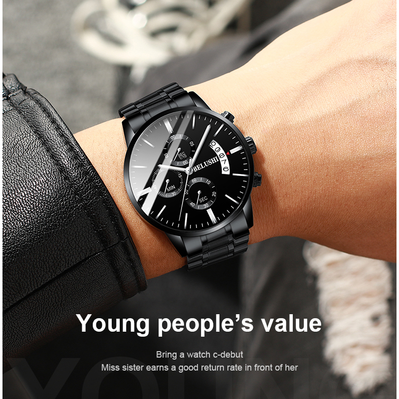 BELUSHI Fashion Men's Quartz Watch Chronograph Sport Men Watches Top Brand Luxury Full Steel Waterproof Clock Male Wristwatch