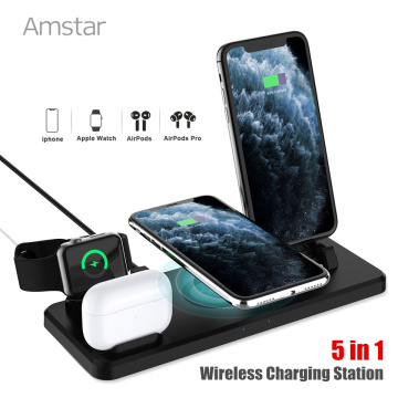 Amstar 5 in 1 Qi Wireless Charger 15W Fast Wireless Charging for iPhone 12 11 Pro Max 12 Mini XS AirPods Pro for Samsung S21 S20