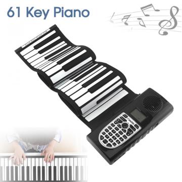 61 Keys 128 Tones MIDI Output Roll Up Piano Electronic Portable Silicone Flexible Keyboard Organ Built-in Speaker