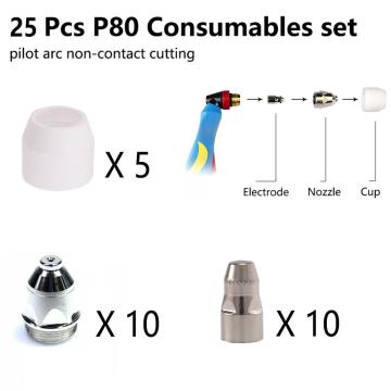 P80 Consumables 25Pcs Durable Plasma Cutting Machine Accessories 1.5mm Nozzle Maximum Support 80Amps Current