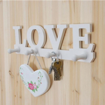 Wooden LOVE Hanger 4 Hooks On The Wall Bathroom Door Hanger Hooks For Key Clothes Bag Holder