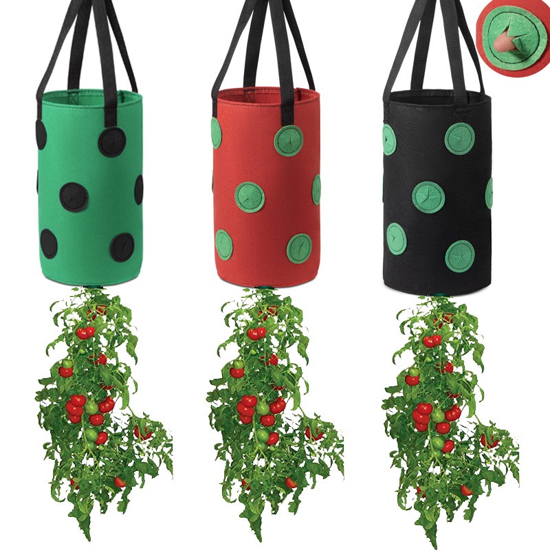 3 Piece Strawberry Grow Bag Nonwoven Fabric Vertical Jardin Garden Hanging Plant Bag Vegetable Potato Planter Bag For Greenhouse