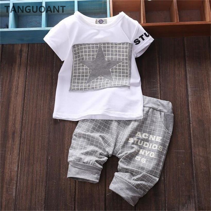 TANGUOANT hot sale Baby boy clothes Brand summer kids clothes sets t-shirt+pants suit Star Printed Clothes newborn sport suits