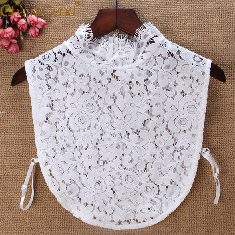 Floral Lace Hollow Out Detachable Collar Women Girls Blouse Shirts False Fake Collars Pure Black White 90514