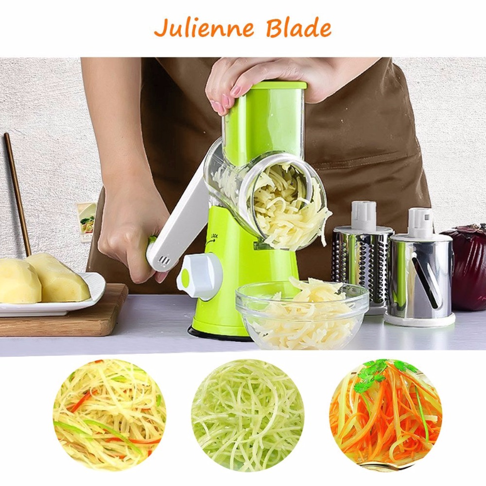 TTLIFE Mandoline Slicer Vegetable Chopper Potato Carrot Cutter Cheese Grater with 3 Round Stainless Steel Blades Kitchen Tools