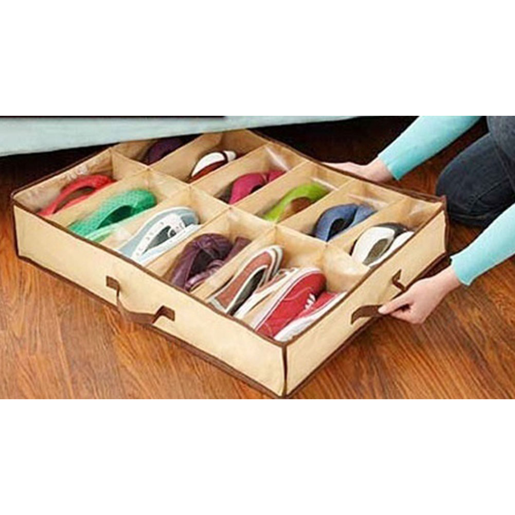 Nonwoven Transparent Creative Househ Shoe Cabinet Dust-Proof 12 Cases Shoes Storage Bag Organizer Holder Box Under Bed Closet