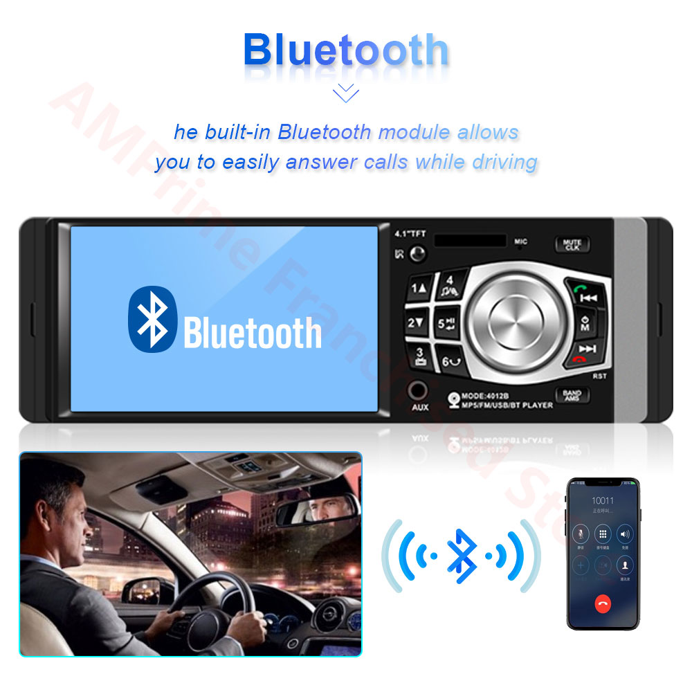 AMPrime 1 Din 4.1" Car Radio Autoradio Stereo FM Bluetooth USB AUX FM Radio MP3 Audio Player Support Camera Remote Control 4012B