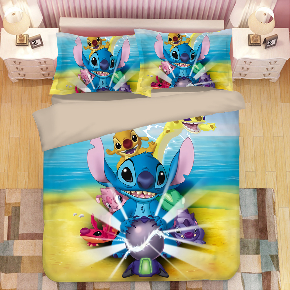 Disney Bedding Set Lilo & Stitch Pattern Bedclothes Sheet Pillowcase Cartoon Boys Twin Full Queen King Duvet Cover Set Linens