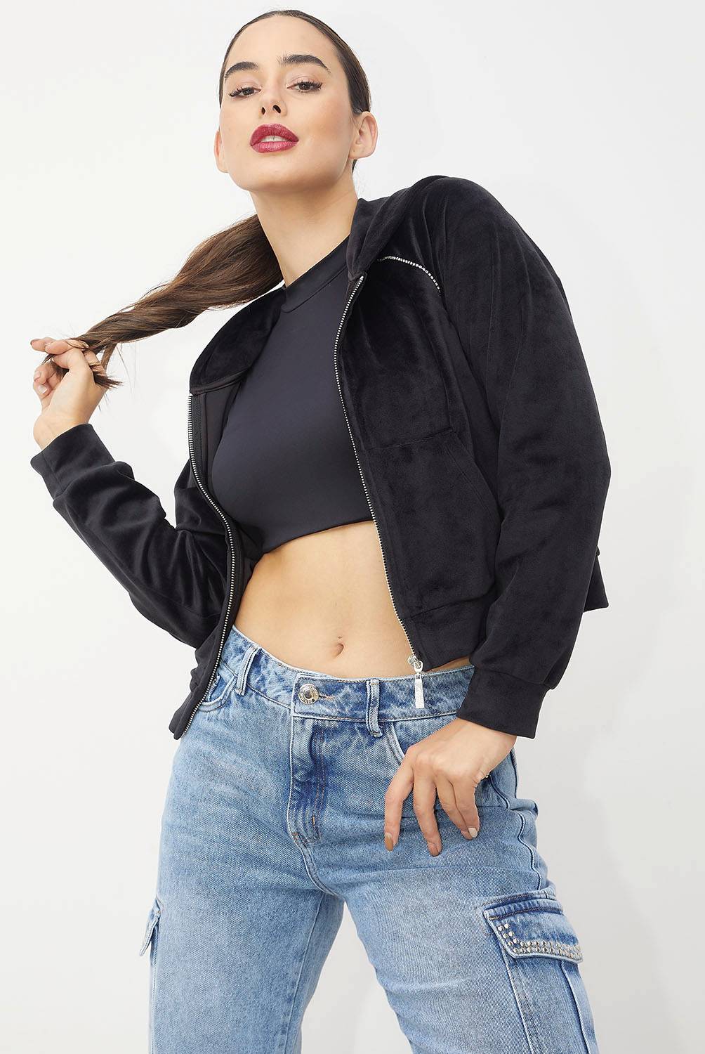 Womens Casual Velvet Zipper Hoodies
