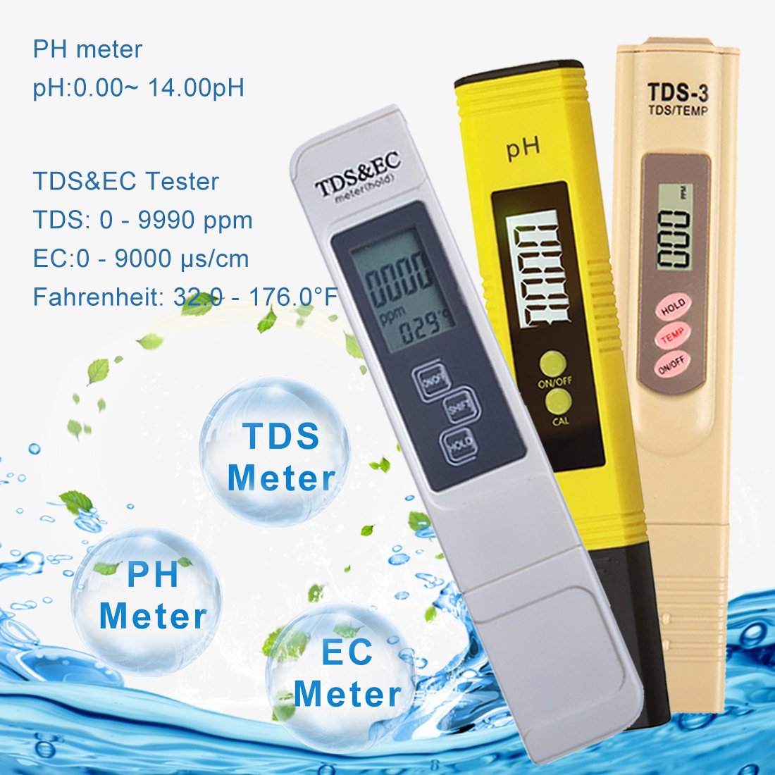 High Accuracy 0.01ph Digital PH Meter Tester TDS Meter Pen 0-14PH /0-9990 PPM for Drinking/ Food/ Lab PH Water Purity Monitor