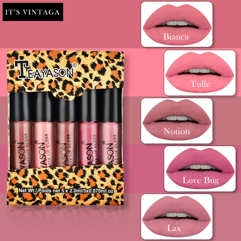 5PCS Lip Gloss Kit Matte Liquid Lipstick Set For Ladies Gifts Waterproof Makeup Products