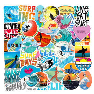 50pcs Pack Summer Surfing Surf Beach Stickers For Children Waterproof Laptop Suitcase Fridge Skateboard Surfboard Cool Stickers