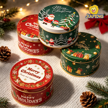 Decorative Christmas Round Tin Can Storage
