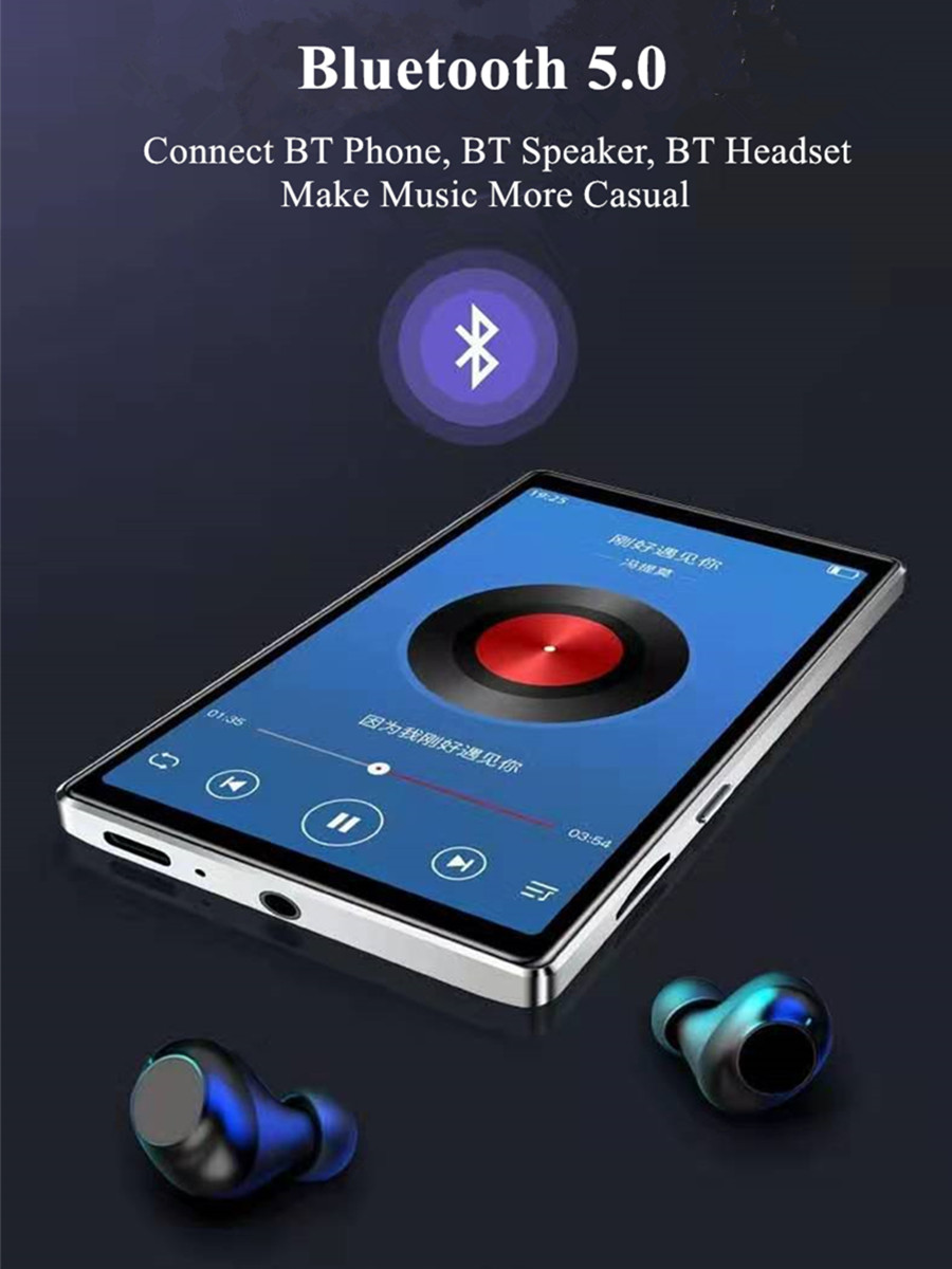MP4 Player Bluetooth 5.0 Full Touch Screen HD HIFI FM Radio Music 8GB 4 inches MP4 MP5 Player Support VideoTF Card With Speaker