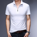 Male Polo Shirt 2020 Summer Slim Plain Color Fashion Brands Design Cotton Polo Zip Up Collar Polo Men's Polo Shirt Short Sleeve