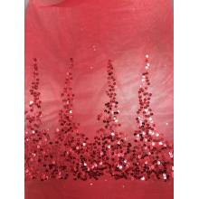 Red Sequin Mesh Embroider Fabric