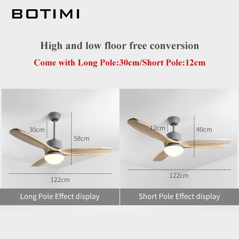 BOTIMI 220V Ceiling Fans With Lights For Living Room Remote Ceiling Fan Lamp Nordic Ventilateur Cooling Fan Light